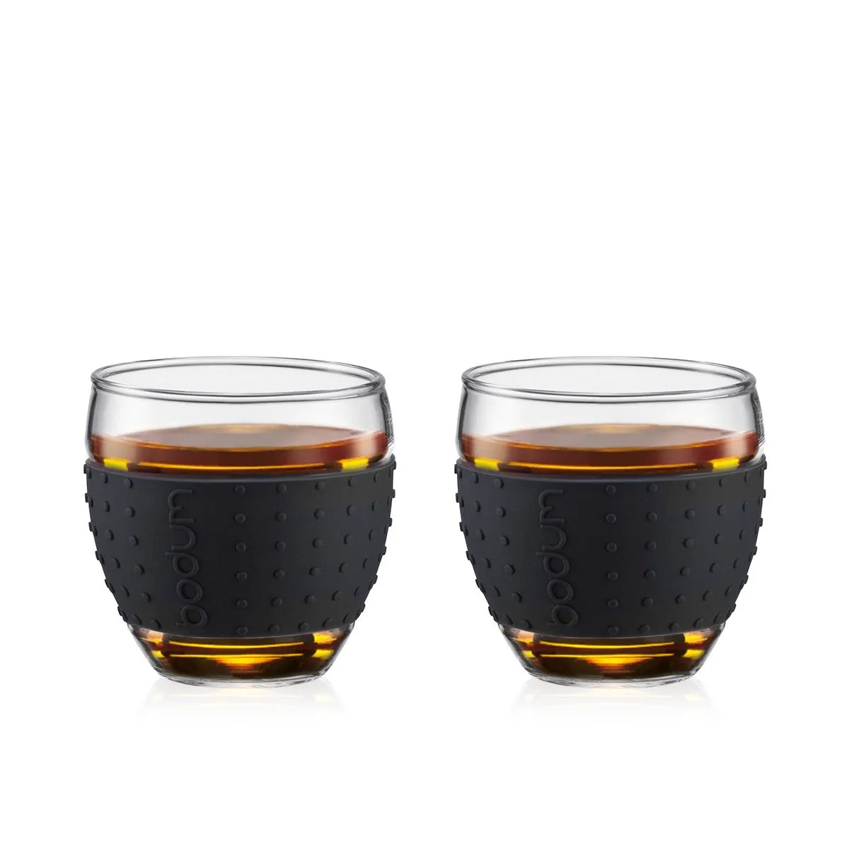 Bodum Pavina Glass With Silicone Handle Black 0.1 L, 2 Pcs.