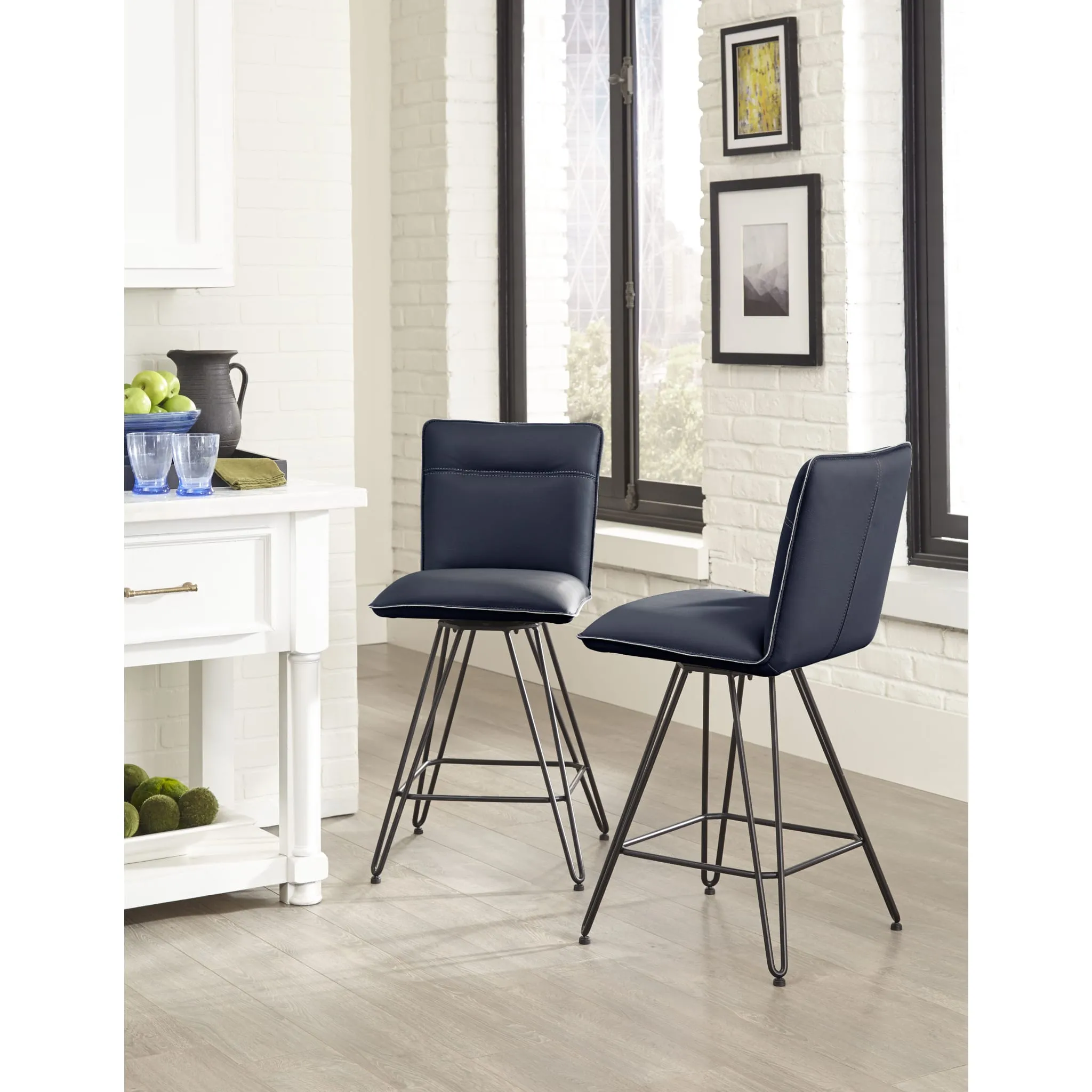 Demi Hairpin Leg Swivel Counter Stool in Cobalt Modus