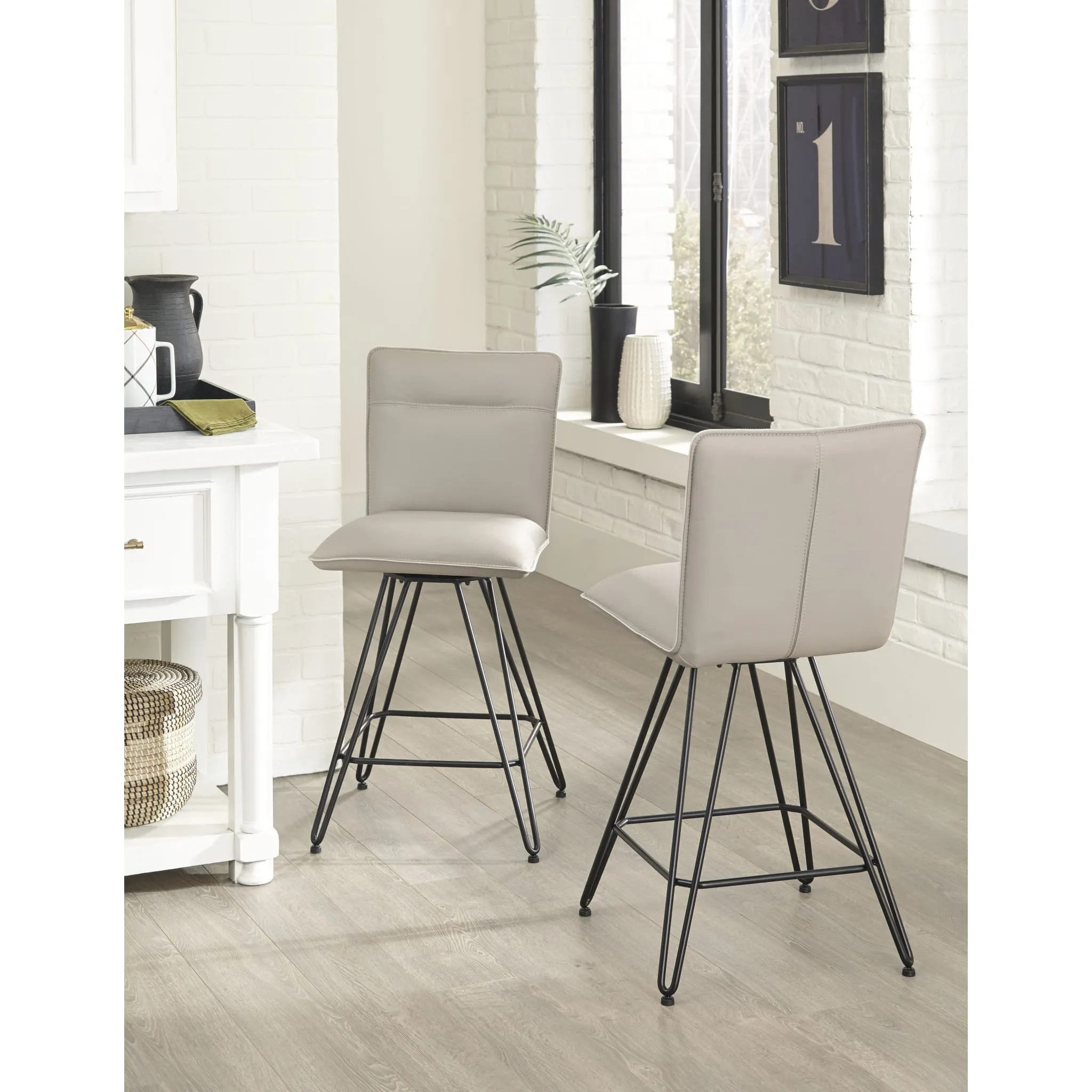 Demi Hairpin Leg Swivel Counter Stool in Taupe Modus
