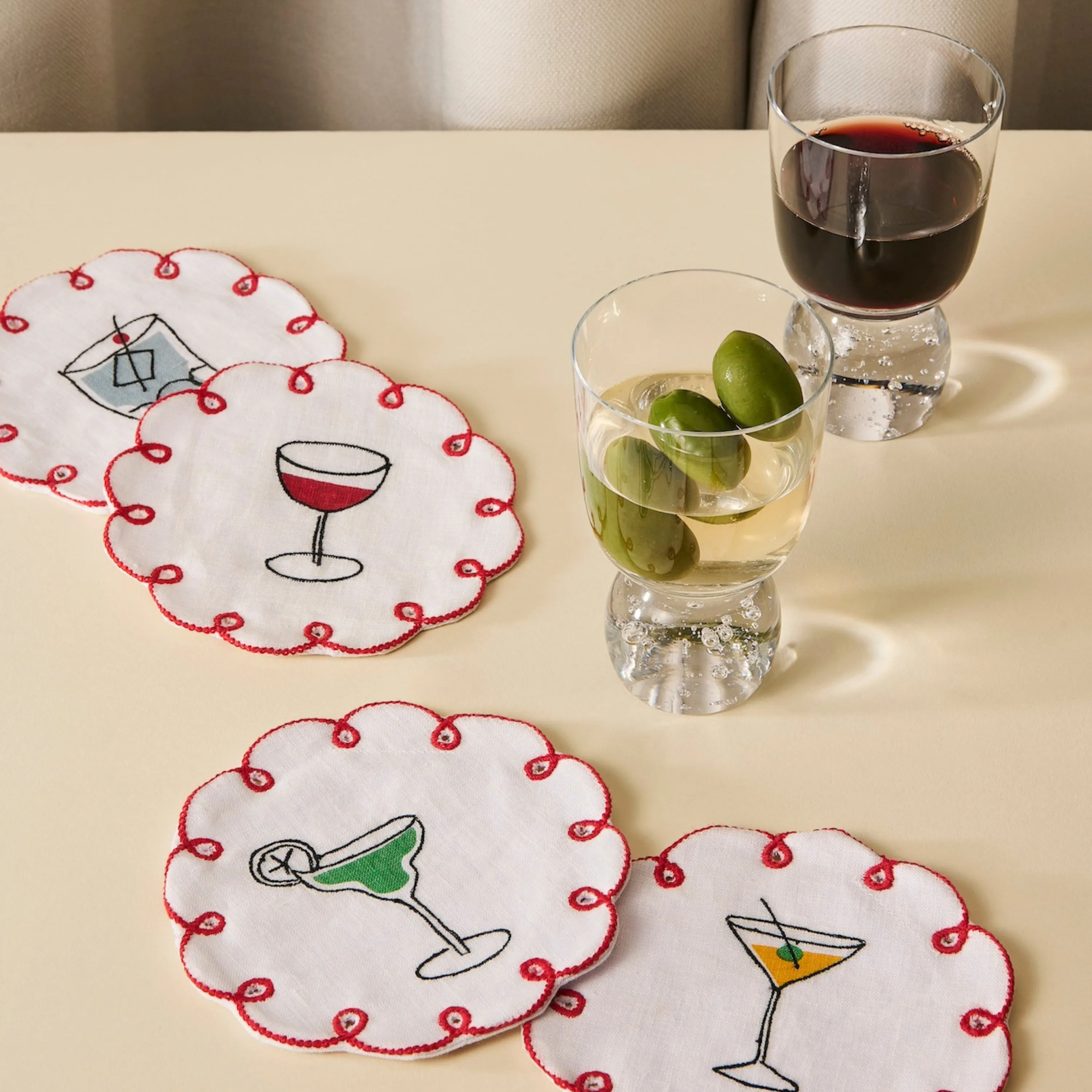 Fte Embroidered Linen Coaster (Set of 4)