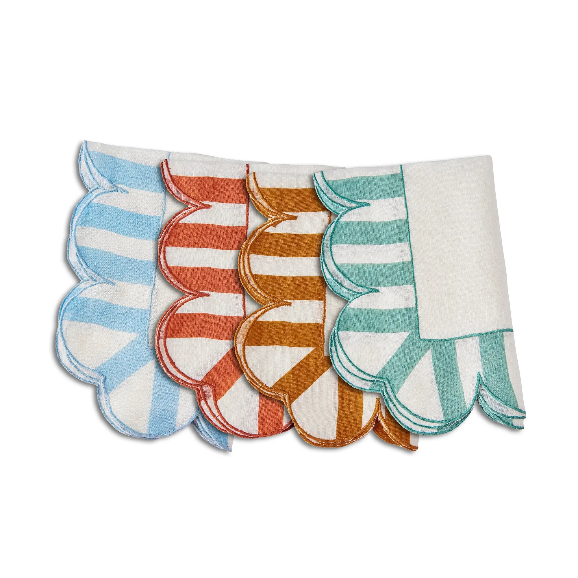 Jardin Embroidered Linen Scalloped Stripe Napkin (Set of 4)