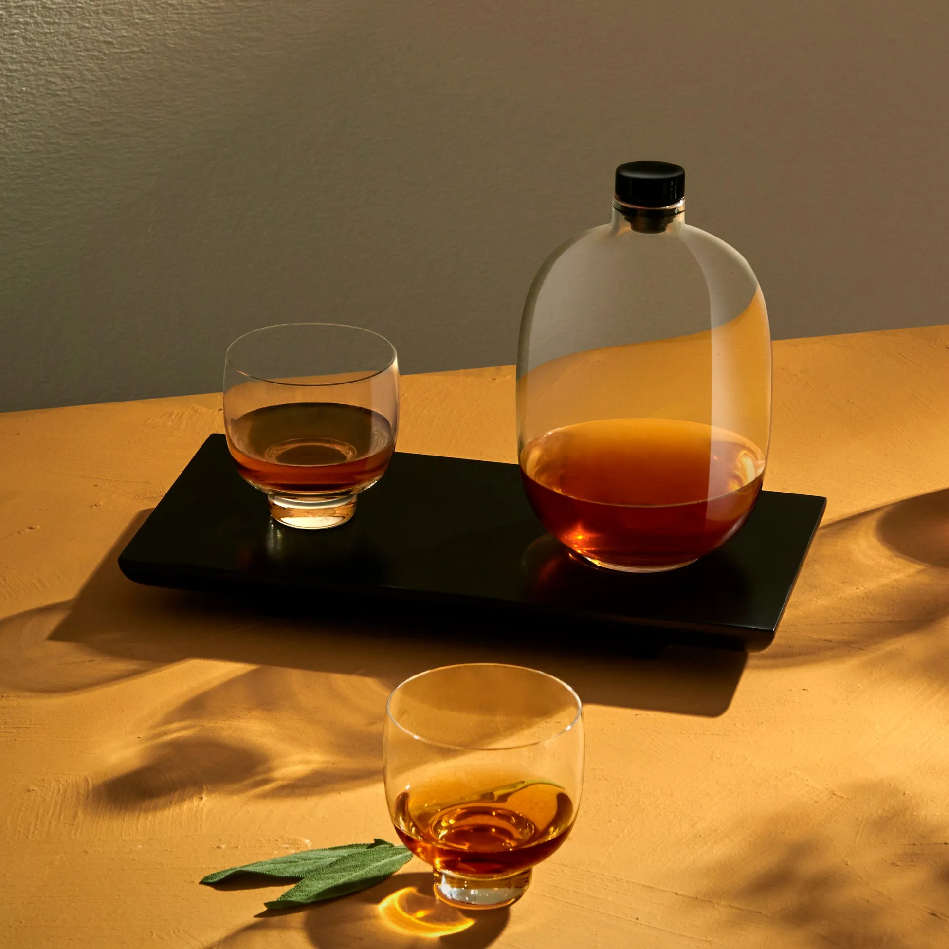 Malt Whiskey Bottle with Wooden Tray