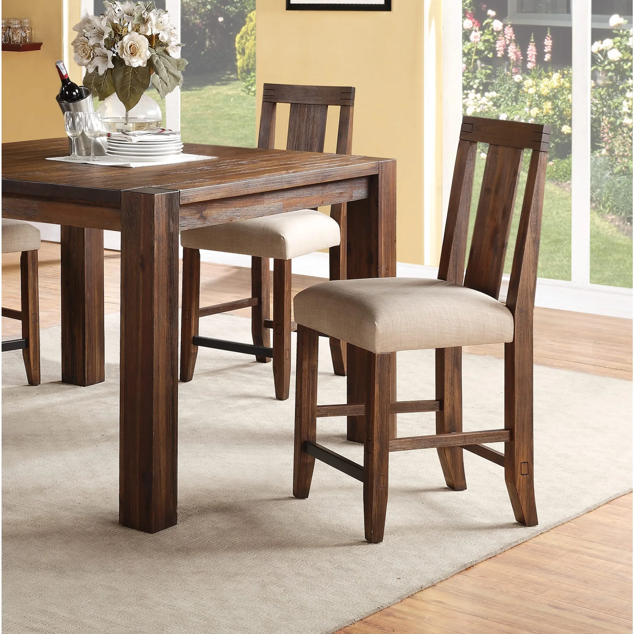 Meadow Solid Wood Upholstered Kitchen Counter Stool in Brick Brown Modus