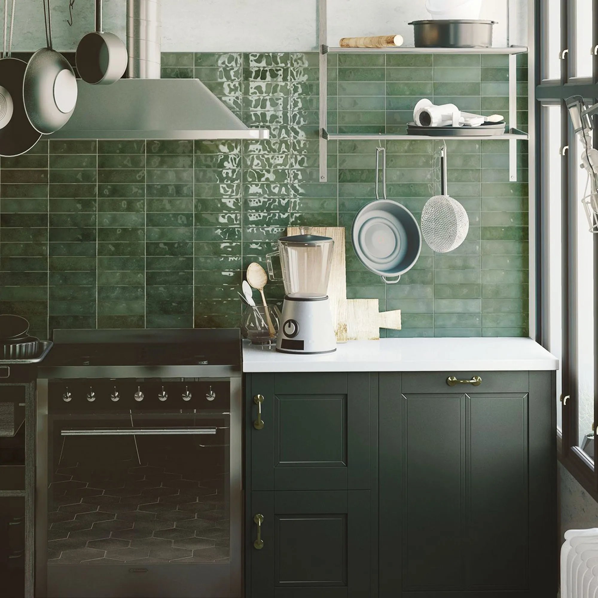 Nolita Verde Porcelain Wall Tile 6.5x20cm Glossy