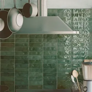 Nolita Verde Porcelain Wall Tile 6.5x20cm Glossy